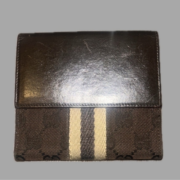 Gucci Jackie Piston Bifold Wallet GG canvas Brown EUC - Picture 4 of 9